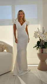 1286 Glittered ruffle sleeve maxi dress