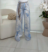 2895 Distressed print denim pants