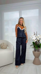8221 Cherie bow polka dot top and pants set
