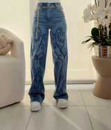 1940 Embroidery front wide leg denim pants