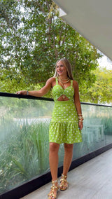 1952 Polka dot open front mini dress kiut