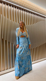 1765 Denim leopard print long sleeve maxi dress Kiut