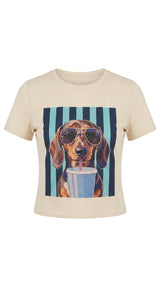 X290 Dachshund chic print top