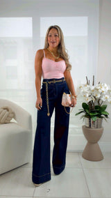 W001 Tailored denim wide leg pants