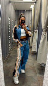 0010 Contrast denim jacket and pants set with line sides