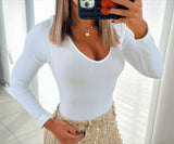 1037 Vneck rib long sleeve bodysuit