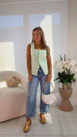3291 Joseline square neck button down vest top