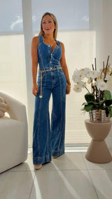 4098 Sleeveless denim jumpsuit