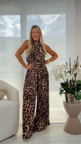 7098 Halter neck leoperd print jumpsuit
