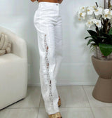 5143 High waist lace trim on side pants