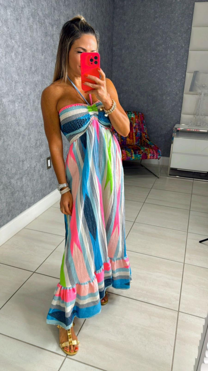2139 Colorful strapless dress