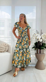 7374 Printed tiered woven midi dress