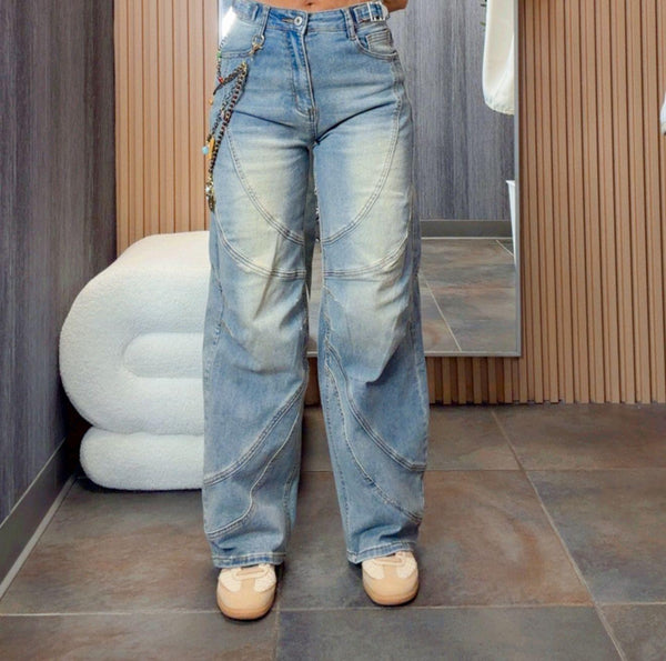 5205 Stitch baggy denim pants
