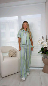 5694 Linen stripe top and pants set