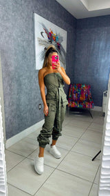 0377 Strapless cargo jumpsuit