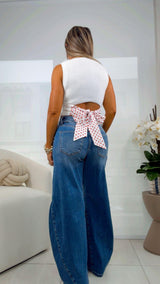 4631 Polka dot back bow sweater top