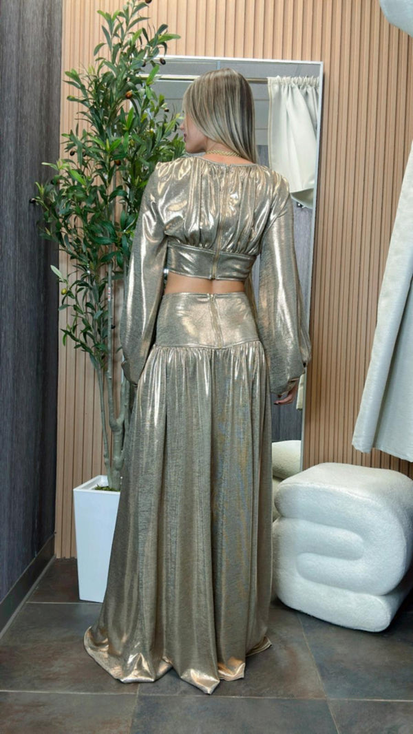 0543 Metallic golden top and skirt set