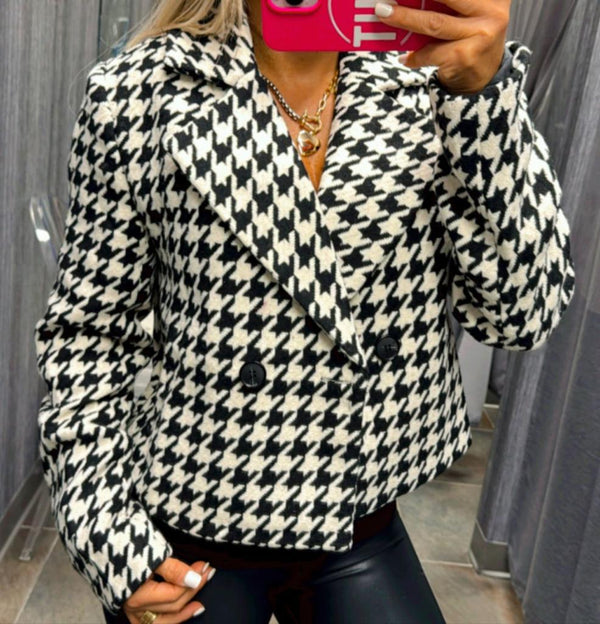 2275 Houndstooth double breasted crop blazer