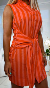 8095 Ruffle neck stripe mini dress