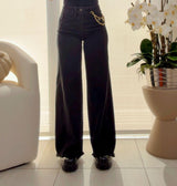 1277 High rise palazzo leg frayed hem pants