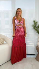 1552 Gradient snake print open front maxi dress