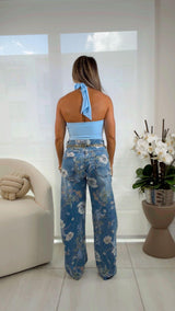 2885 Garden printed barrel denim pants