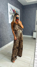 6502 Leopard V-neck cami top and pants set