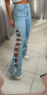 5301 Denim pants with details on the boots