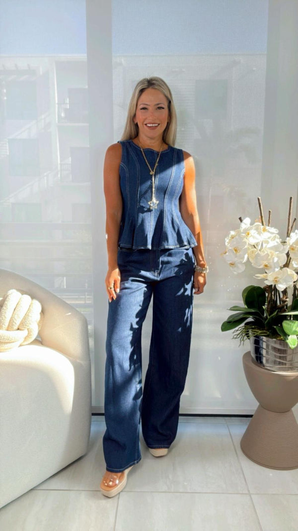 8495 Denim tank top and jeans set