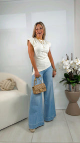 3115 Asymmetric shoulder pads top