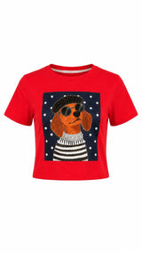 X290 Dachshund Parisian Print Top