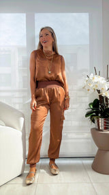 0322 Jogger satin and pants set