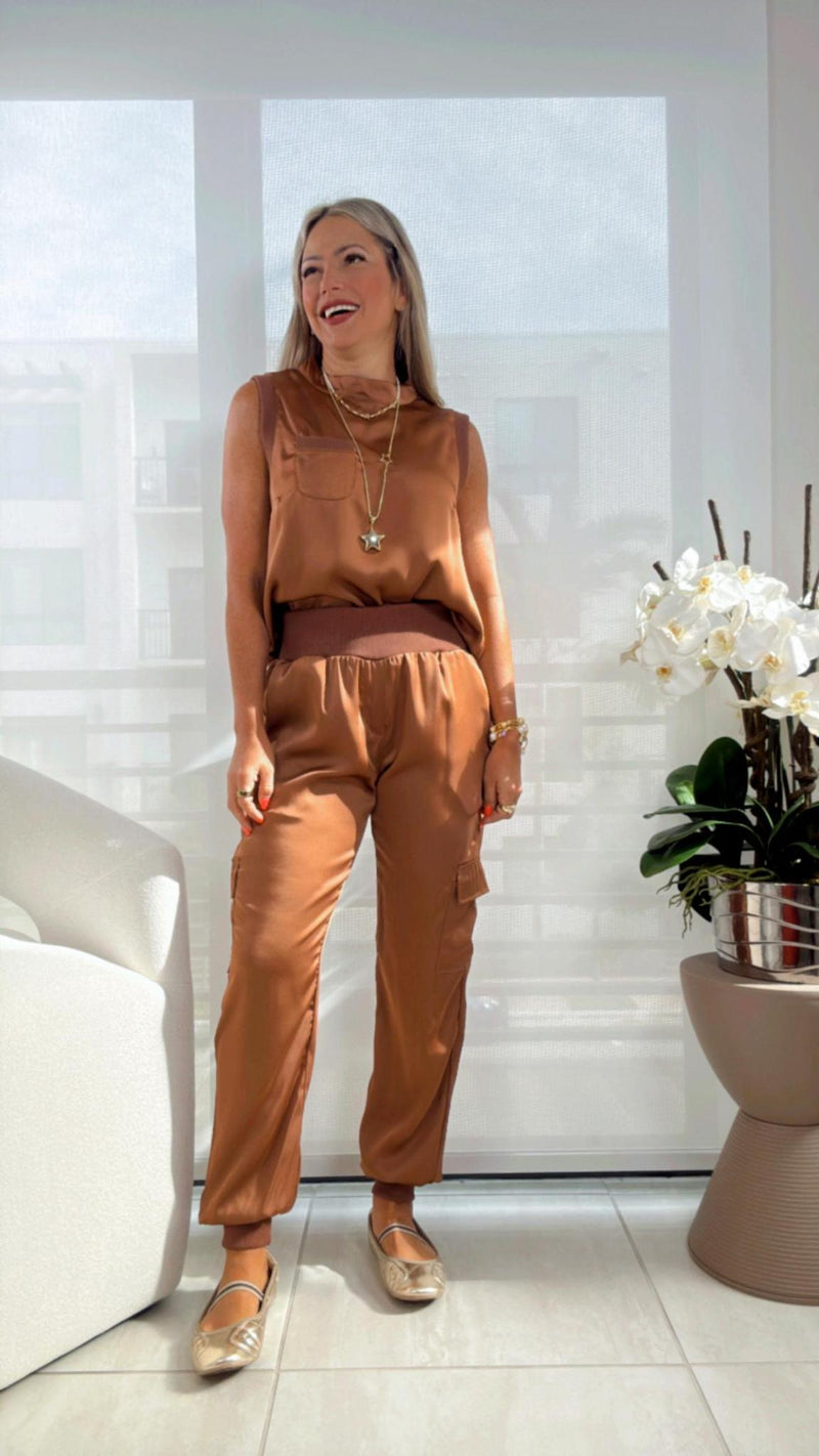 0322 Jogger satin and pants set