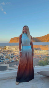 1836 Organic waves print body and maxi skirt set Kiut