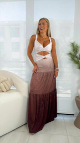 1552 Gradient snake print open front maxi dress