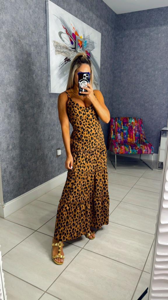 2207 Leopard print long dress