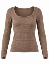 6117 Square neck floral textured knit top