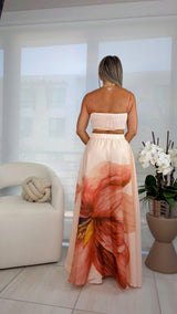 1344 Flower print skirt and top set