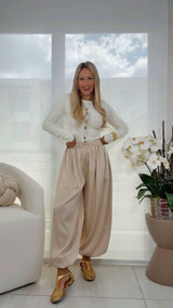 2763 Elastic waist satin harem pants