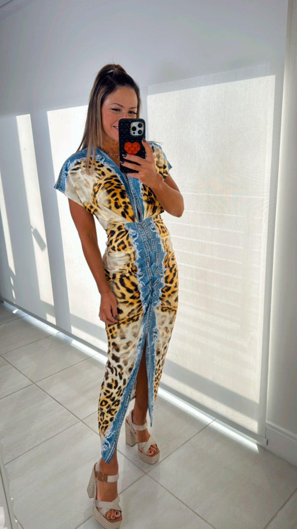 3786 Vneck animal print dress