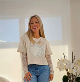 2778 Lace sleeve hearts detail T-shirt