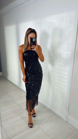 3906 Sequin dress with fringe