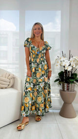 7374 Printed tiered woven midi dress