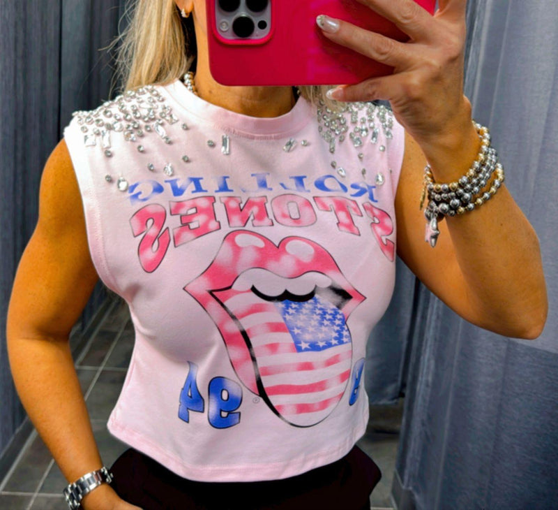 3314 Rolling stones crop top