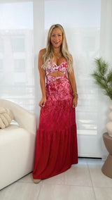 1552 Gradient snake print open front maxi dress