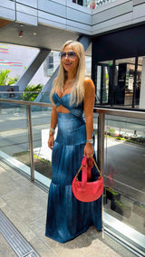 1553 Denim printed maxi dress