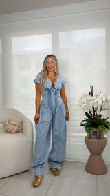 3312 Pintucked waist barrel denim jumpsuit