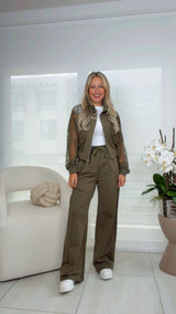 0106 Sleeve crochet jacket and pants set