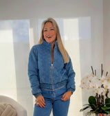 0761 Denim quilted zip up jacket