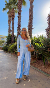 2004 Denim printed long sleeve jumpsuit Kiut